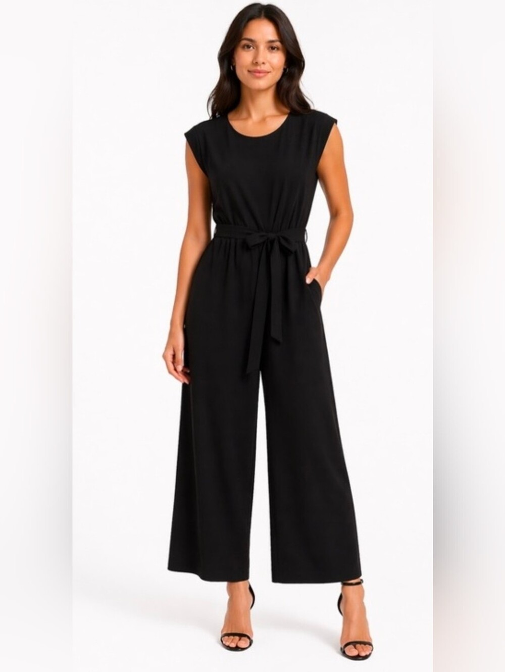 Calvin Klein Size 12 Lightweight Pantsuit Tie Waist Wide Leg